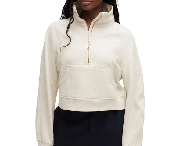 Scuba Oversized Funnel-Neck Half Zip Long DESIGNED FOR CASUAL Light Ivory Gold (Women’s)