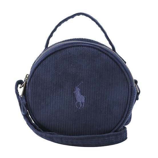 Ralph Lauren Polo Round Circle Shoulder Bag Handbag Corduroy Navy