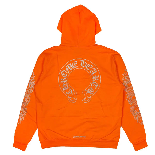 Chrome Hearts Orange & Silver Miami Exclusive Horseshoe Logo Hoodie