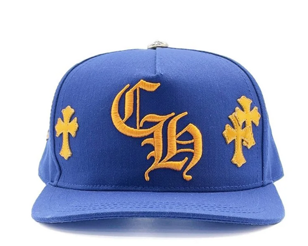 Chrome Hearts Cross Patch 5 Panel Baseball Hat Blue Yellow