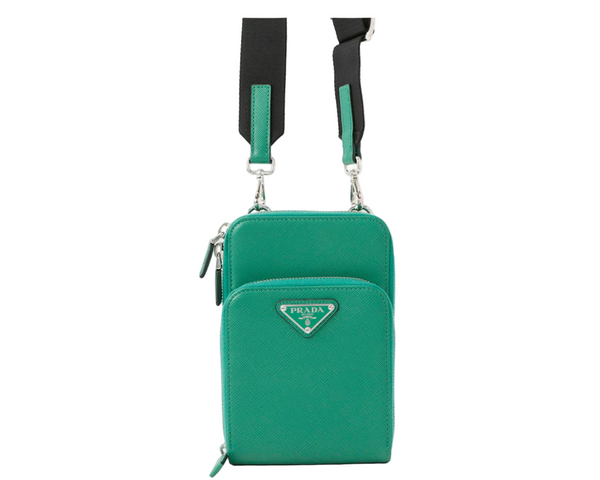 Prada Saffiano Triangle Smartphone Shoulder Bag Green