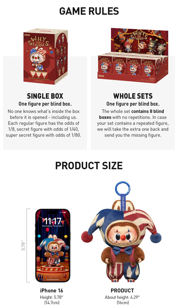 Popmart Why So Serious Series-Vinyl Plush Pendant Blind Box (Sold per piece)