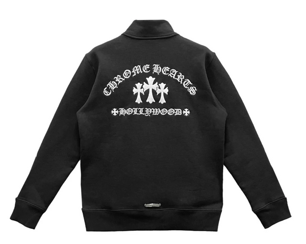 Chrome Hearts  Triple Cross Embroidered Half Zip Hoodie Black