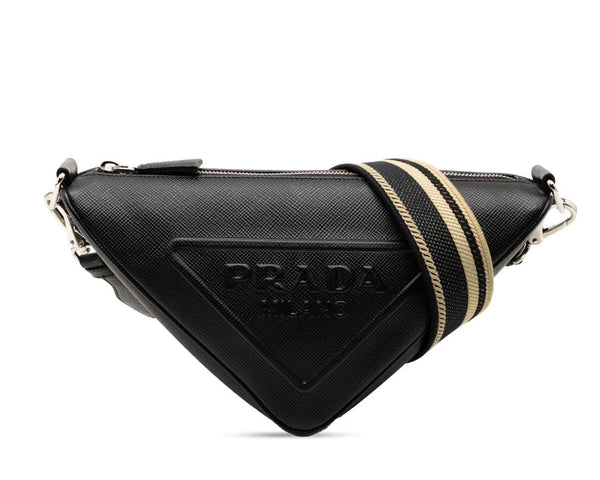 Prada Saffiano Triangle Shoulder Bag Black (Like New)