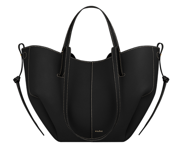 Polène Cyme Mini Edition Textured Black with Ecru Stitching