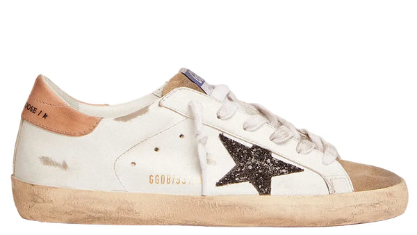 Golden Goose Super-Star with black glitter star and pink heel tab (Women’s)