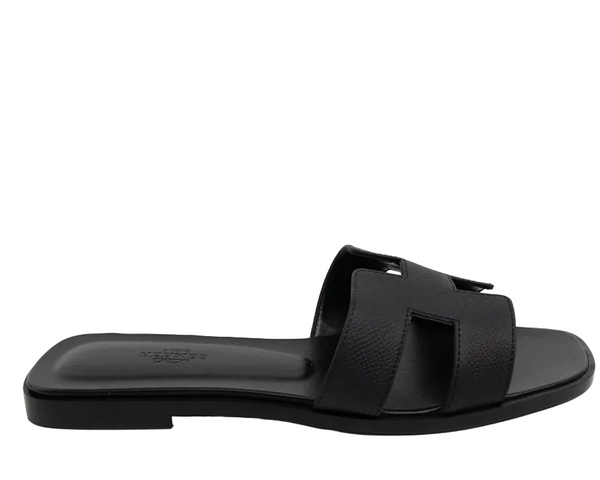 Hermes Oran sandal Noir Epsom Calfskin Leather