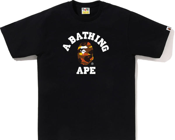 Bape 1st Camo College Tee Black Orange/Yellow