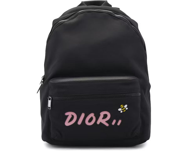 Dior x Kaws Rider Backpack Pink Logo Nylon Black (Like new)