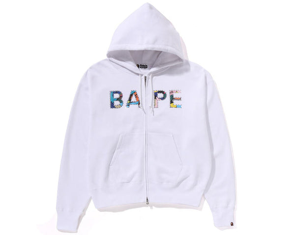 Bape Multi Camo Crystal Logo Wide Zip Hoodie White