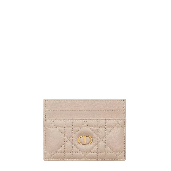 Dior Caro Freesia Card Holder Powder Beige Supple Cannage Calfskin (Bnew)