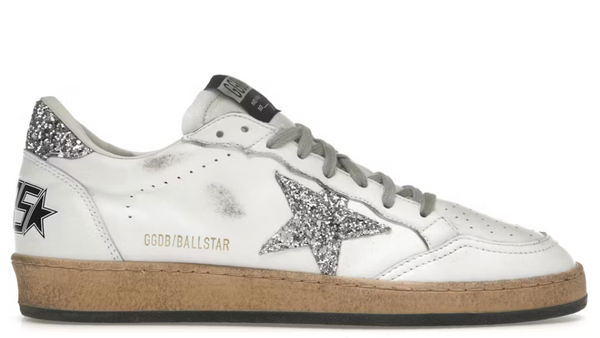 Golden Goose Ball Star Nappa White Silver Glitter (Women's)