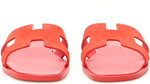 Load image into Gallery viewer, Hermes Suede Goatskin Oran Sandals Rouge Grenadine
