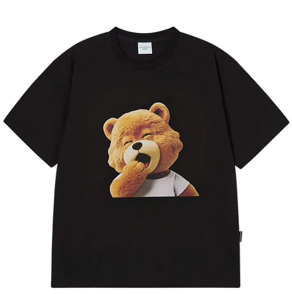 ADLV AC Bear Baby Face Yawn Short Sleeve T-shirt Black