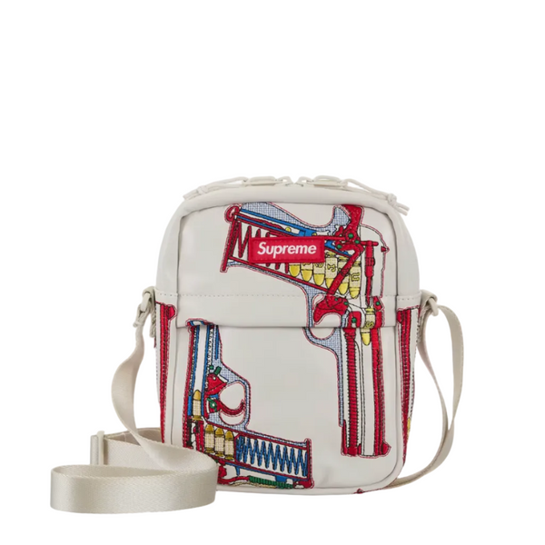 Supreme Guns Embroidered Leather Shoulder Bag White