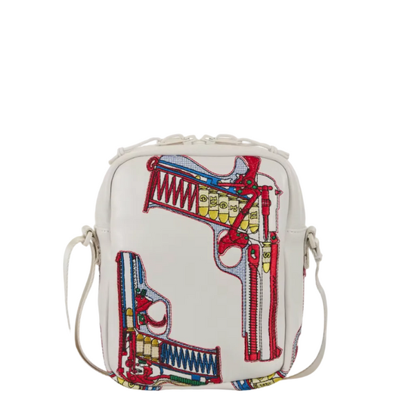 Supreme Guns Embroidered Leather Shoulder Bag White
