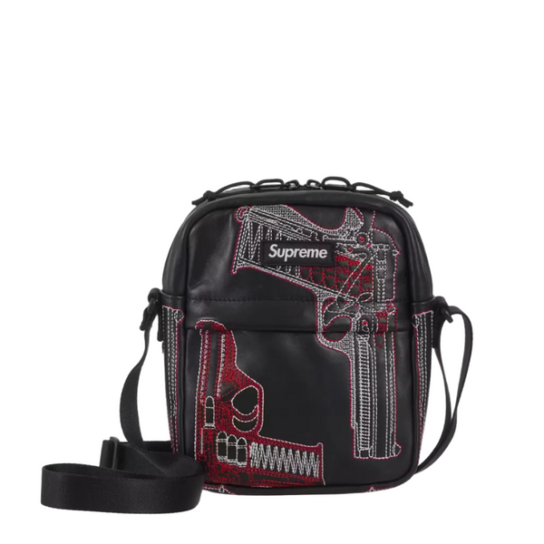 Supreme Guns Embroidered Leather Shoulder Bag Black