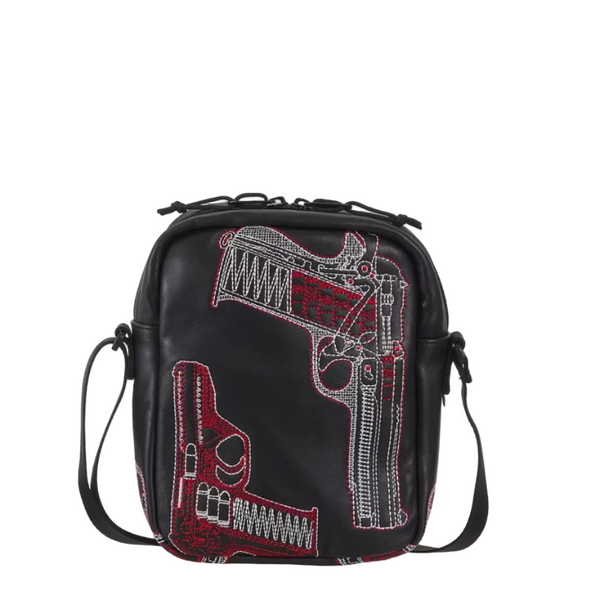 Supreme Guns Embroidered Leather Shoulder Bag Black