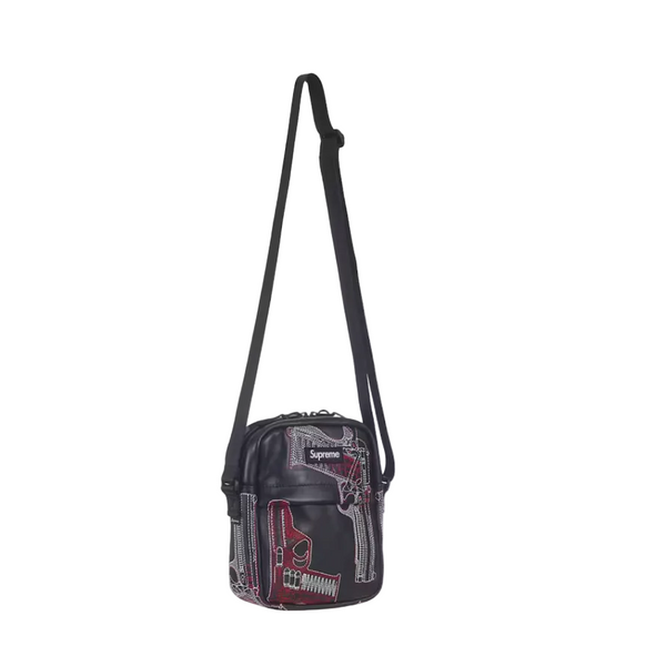 Supreme Guns Embroidered Leather Shoulder Bag Black
