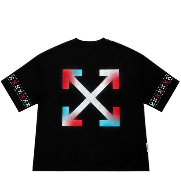Off-White Red White Blue Arrow Short Sleeve T-shirt Black