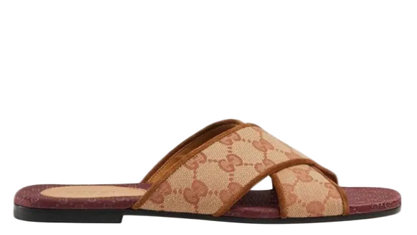 Gucci GG Logo Canvas and Suede Crisscross Slide Sandals