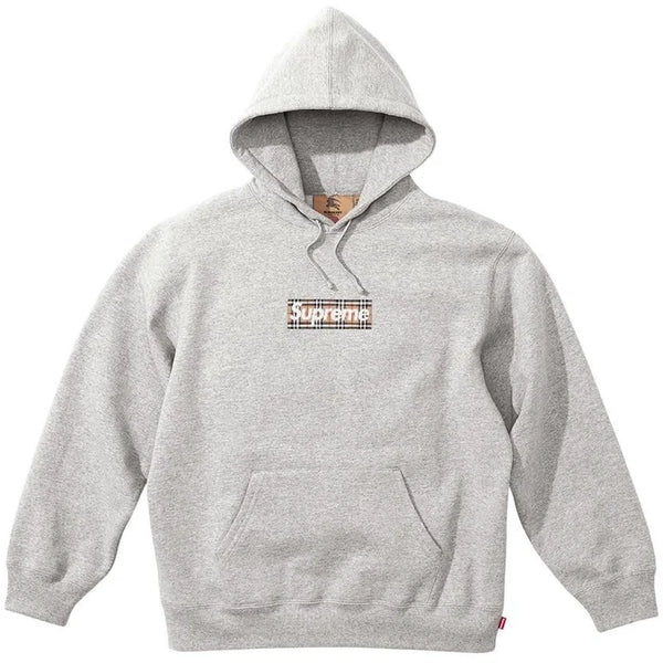 Supreme Burberry Box Logo Hooded Sweatshirt Heather Grey