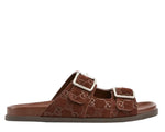 Load image into Gallery viewer, Gucci - Slide Buckle GG Suede Brown Sandals
