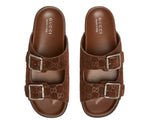 Load image into Gallery viewer, Gucci - Slide Buckle GG Suede Brown Sandals

