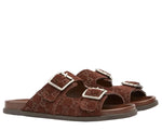Load image into Gallery viewer, Gucci - Slide Buckle GG Suede Brown Sandals
