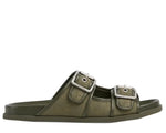 Load image into Gallery viewer, Gucci - Slide Buckle GG Canvas Dark Green Sandals

