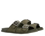 Load image into Gallery viewer, Gucci - Slide Buckle GG Canvas Dark Green Sandals
