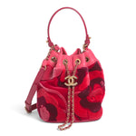 Load image into Gallery viewer, Chanel Velvet Camellia Drawstring Bucket Bag
