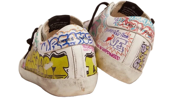 Golden Goose Super-Star Graffiti Sneaker White Silver Black Multicolor (RARE)