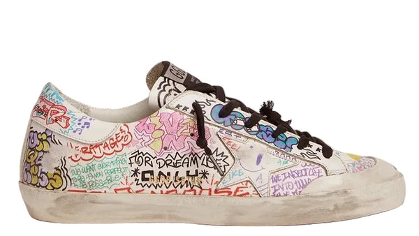 Golden Goose Super-Star Graffiti Sneaker White Silver Black Multicolor (RARE)
