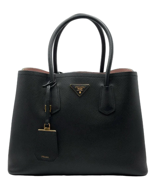 Prada Black Saffiano Leather Leather Double Handle Medium Tote Bag (Pre-owned) 9JJH97W