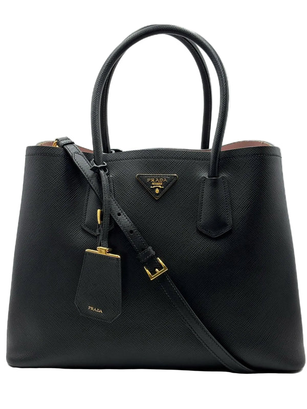 Prada Black Saffiano Leather Leather Double Handle Medium Tote Bag (Pre-owned) 9JJH97W