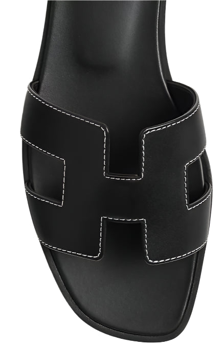 Hermes Oran Sandal Noir Box Calfskin Leather (Women's)