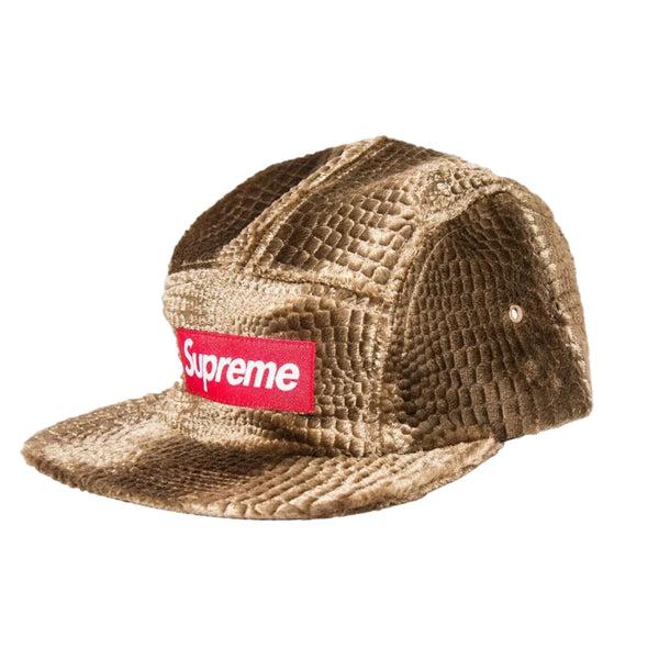 Supreme Croc Embossed Velvet Camp Cap Brown FW16