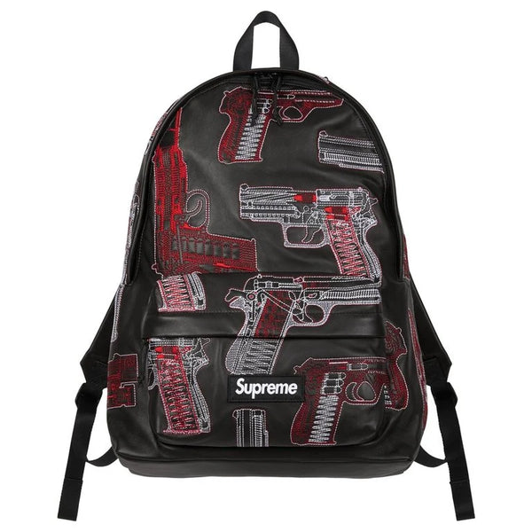 Supreme Guns Embroidered Leather Backpack Black