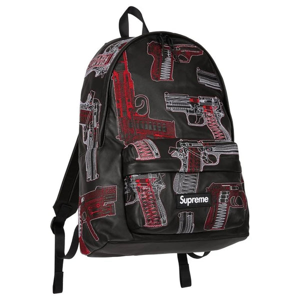 Supreme Guns Embroidered Leather Backpack Black