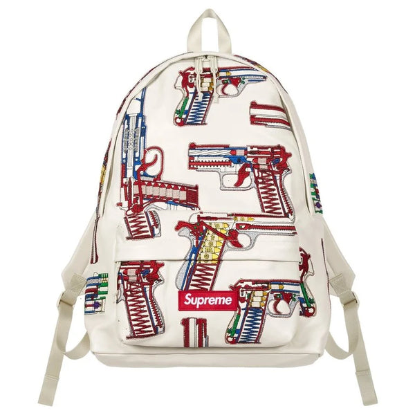Supreme Guns Embroidered Leather Backpack White