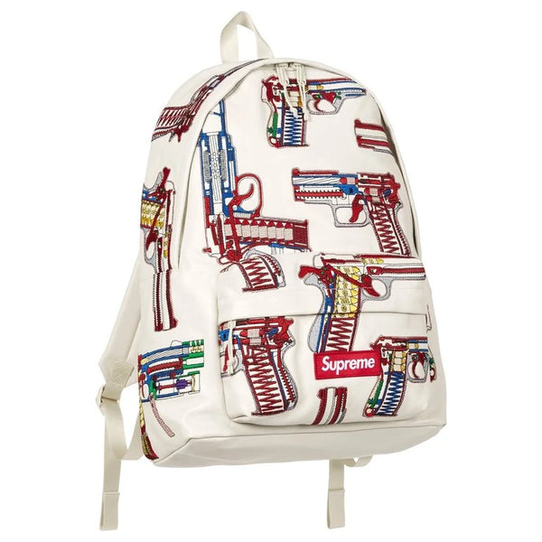 Supreme Guns Embroidered Leather Backpack White
