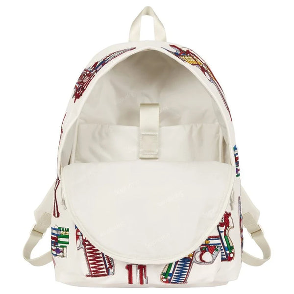 Supreme Guns Embroidered Leather Backpack White