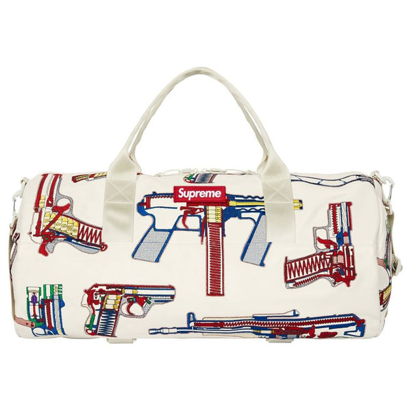 Supreme Guns Embroidered Leather Duffle Bag White