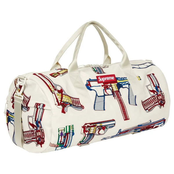 Supreme Guns Embroidered Leather Duffle Bag White