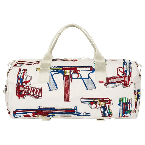 Supreme Guns Embroidered Leather Duffle Bag White