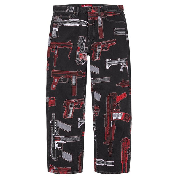 Supreme Guns Embroidered Loose Fit Jean Washed Black