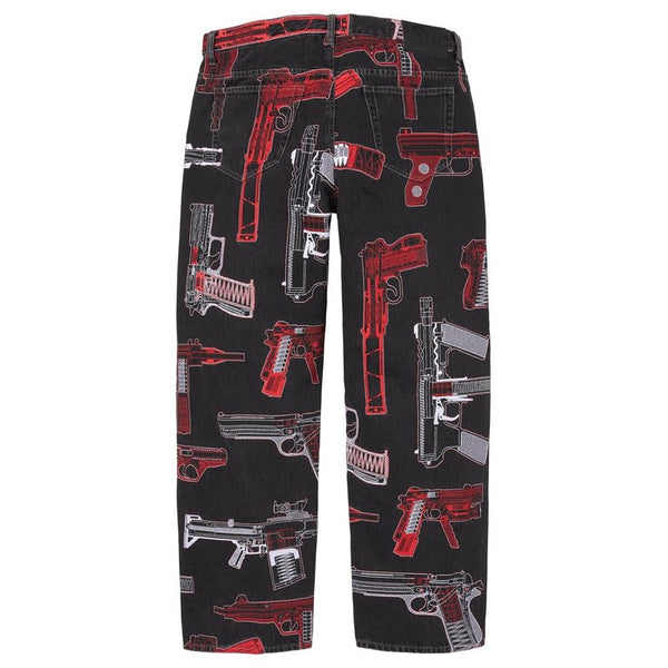 Supreme Guns Embroidered Loose Fit Jean Washed Black