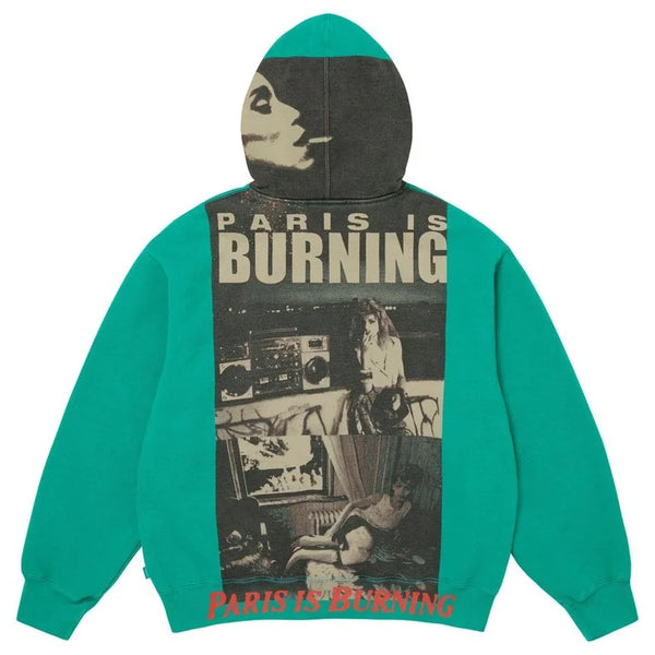 Supreme Paris Is Burning Zip Up Hooded Sweatshirt Green