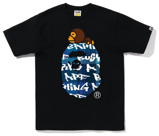 BAPE Graffiti Check Milo On Big Ape Tee Black Blue